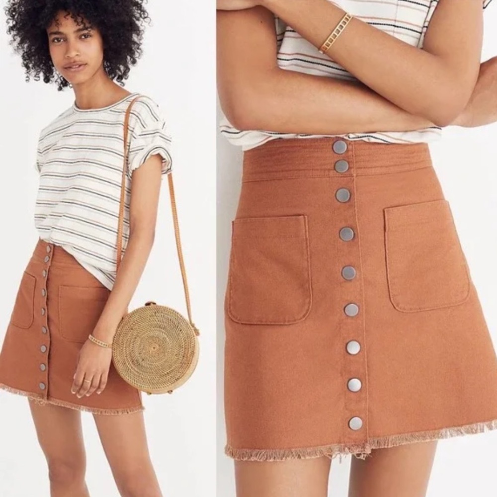 Madewell High-waist Rusty Brown A-line Casual Snap Down Mini Skirt